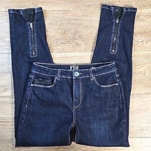 FDJ French Dressing Olivia Slim Ankle Dark Wash Mid Rise Zip & Lace Hem Jean